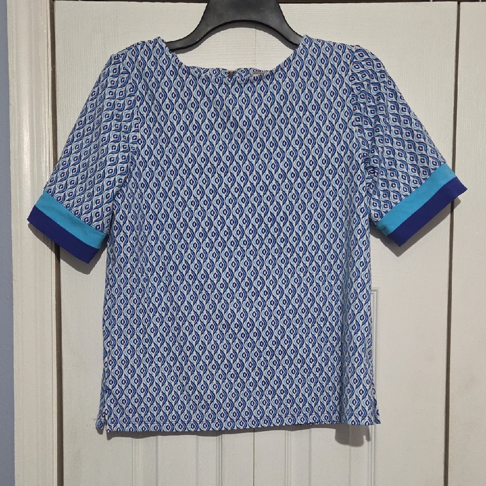 Chico's Blue and White Diamond Print Blouse Chicos Size 00